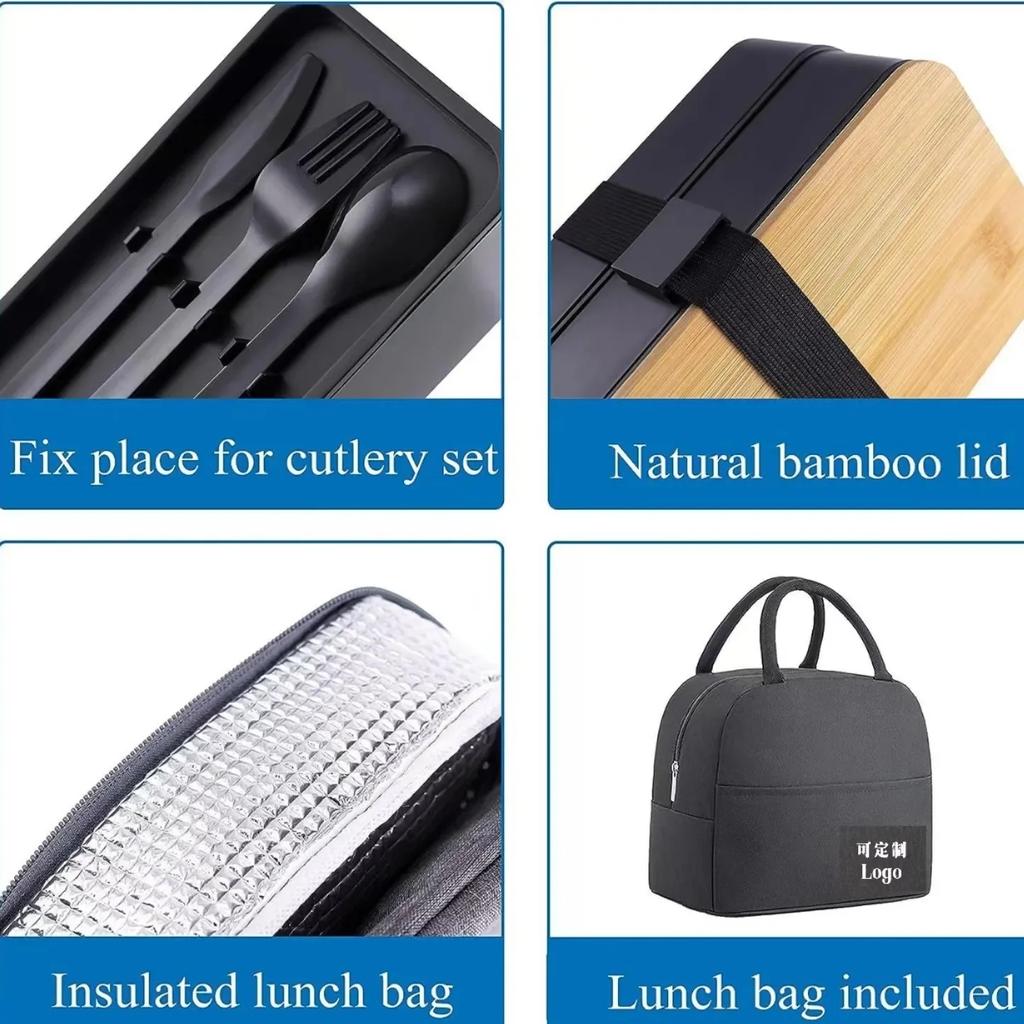 Stackable Bento Lunch Box with Insulated Bag Microwaveable Divided Large Capacity Bento Box for Office Workers and Students