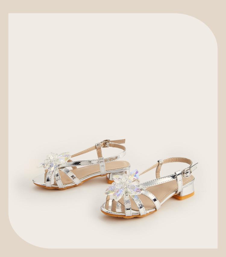 2025 Winter Rhinestone Crystal Flower Girls' Sandals: Stylish Flats & High Heels