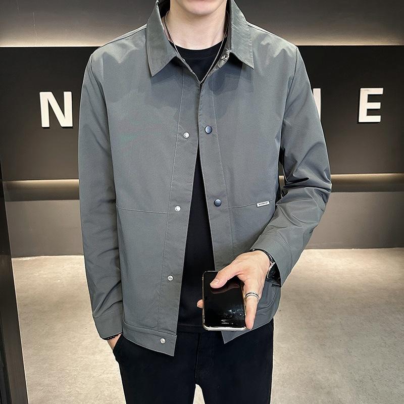 Nowy Płaszcz Męski Wiosenny i Jesienny Modny Dopasowany Koreański Styl Przystojna Kurtka z Klapami Prosta i Uniwersalna Codzienna
