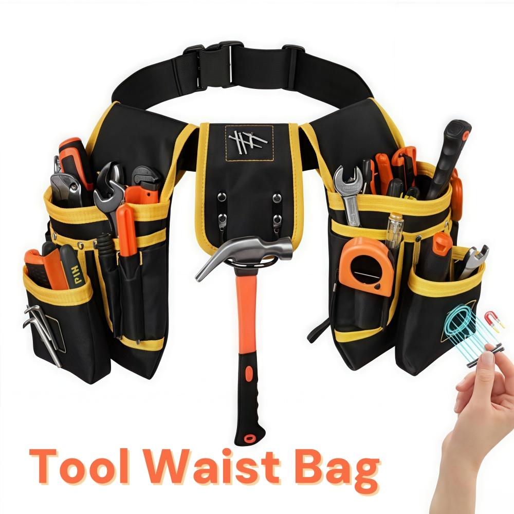 

Tool Organizers Bag Heavy Duty Adjustable Tool Belt - Professional Repair Tool Waist Bag for Electricians, Carpenters & Workers 1P жовтий