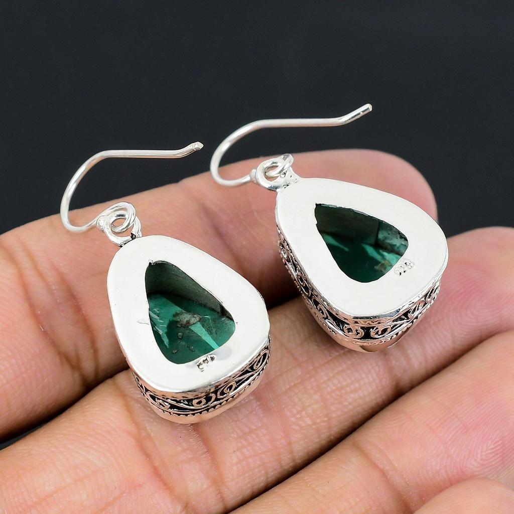 Memorial Day Sale Natürlicher Malachit Vintage Hängeohrringe Schmuck 925 Silber