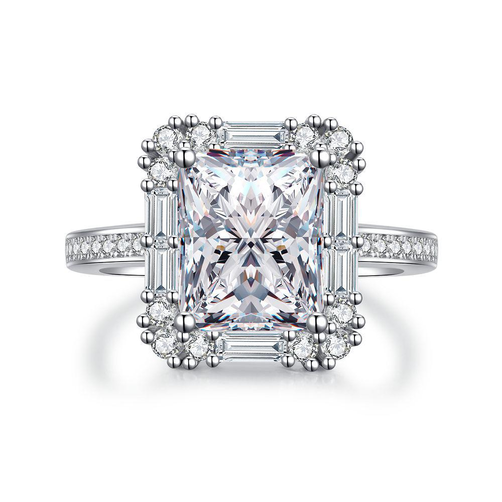 

Элегантное кольцо из стерлингового серебра с бриллиантом огранки «Ледяной цветок», сияющим, как бриллиант, для женщин - Ювелирное изделие высокого класса. Size 6