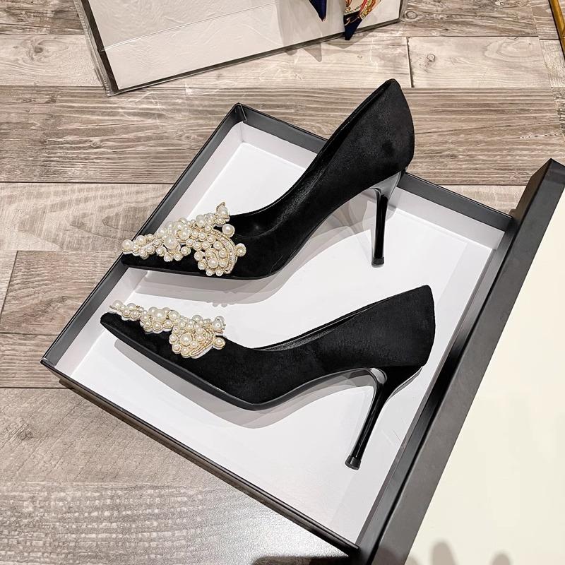 High Heels Fairy Style Pearl Small Fragrant Style Fine Heel Design Sense Niche Fashion Pointed Head with Cheongsam Single Shoes