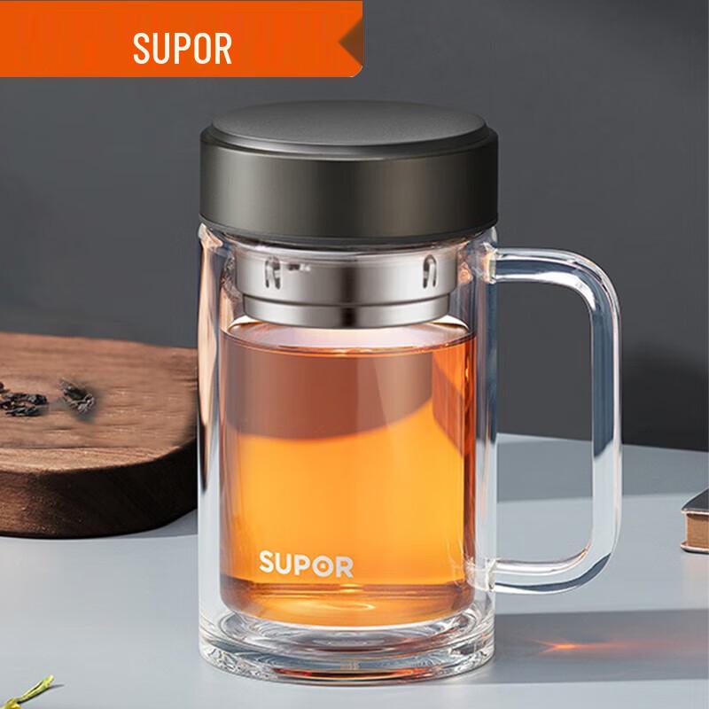 Supor Double-Wall Heat-Resistant Glass Office Mug with Handle