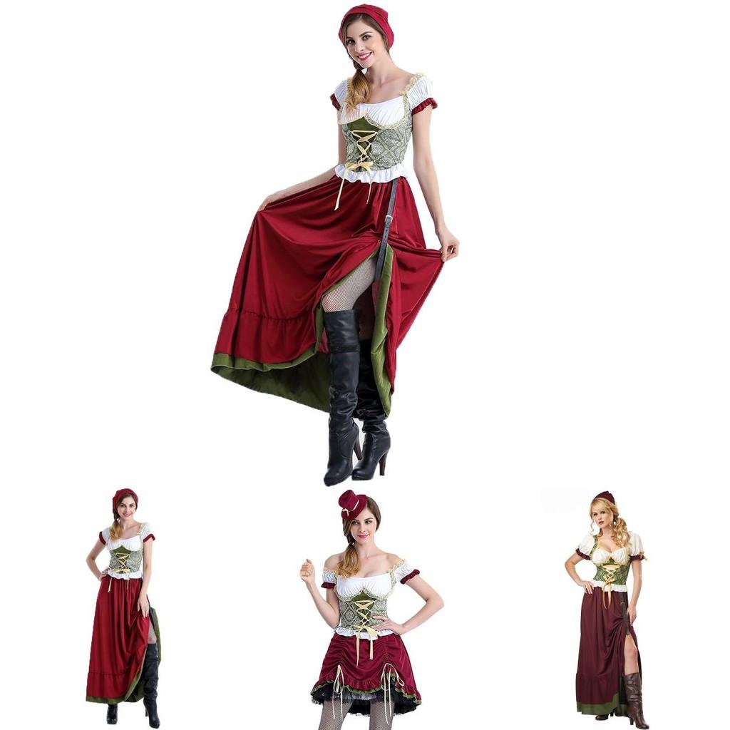 Flirty Bavarian Dirndl Dress With Corset Front And Middle Waist Design