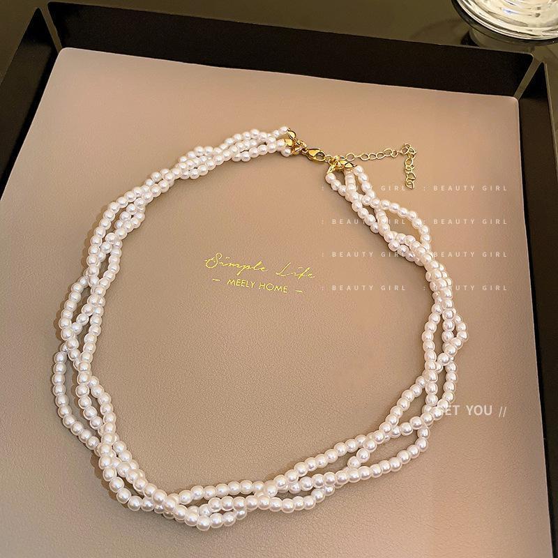 Trend Fashion Internet Celebrity Multi-layer Pearl Necklace Baroque Retro Fashion Temperament Collarbone Chain Personality Versatile Item Decoration