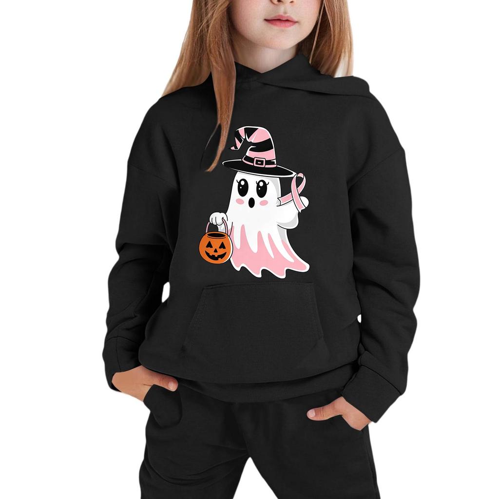 Kids Halloween Hoodie Ghost Print Pullover Sweatshirt with Hood Long Sleeve Casual Top for Boys Girls