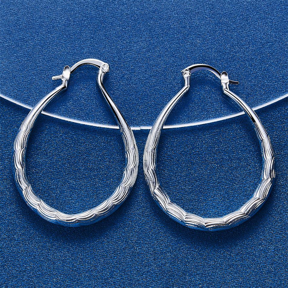 1 Pair 925 Sterling Silver 30mm Delicate Pattern Round Hoop Earrings for Women Jewelry Fashion Gift Accessories Party
