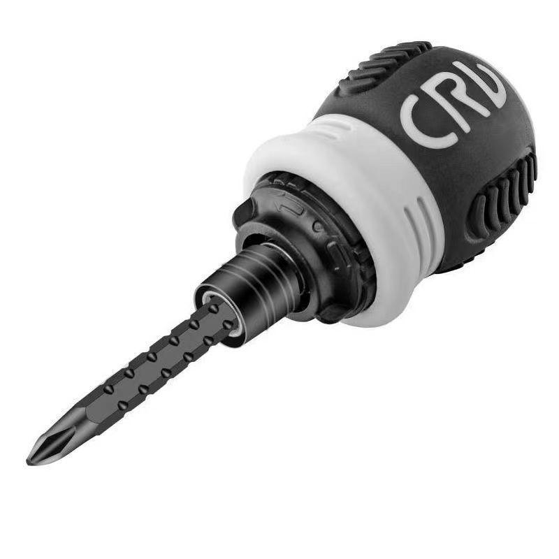 Compact Double-Headed Stubby Ratchet Screwdriver with Phillips & Slotted Bits - Telescopic, Labor-Saving, Forward/Reverse Function