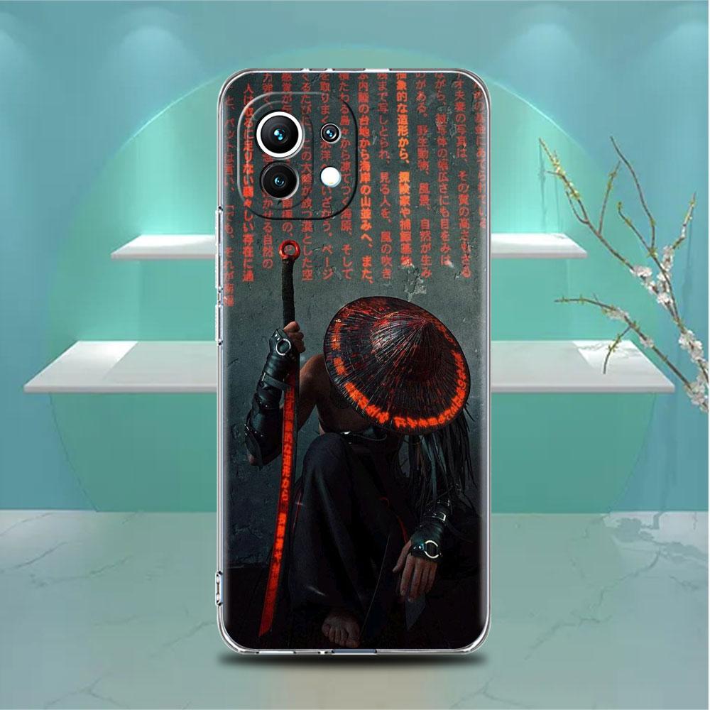Landscape Ink Painting Japan Samurai Art Clear Case For Xiaomi Mi Poco X3 NFC M3 Pro F3 F1 11 Lite 12 Note 10 11T 9T Phone Cover