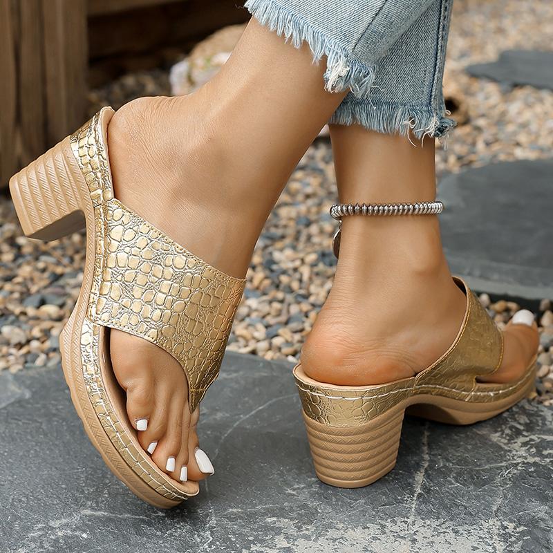 Fashion Fashion Silver High Heels Sandals for Women Summer Plus Size 36-43 Clip Toe Sandles Woman Lightweight Thick Heeled Beach Slipper