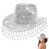 Adjustable Strap Rhinestone Cowboy Hat Sun Protection Silver Cowboy Hat  Wedding