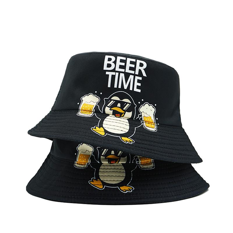 Bocca Cartoon Penguin Beer Bucket Hat Printing Pattern FisherUnisex Hats Location Design Panama Cap Caps For Unisex Women Outdoor Sun
