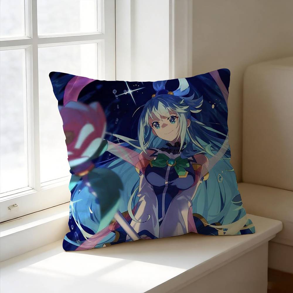 Fantasy Anime K-KonoSuba A-Aqua Square Double-Sided printed Pillow Case Bedroom Bedside Pillow Sofa Cushion Cover