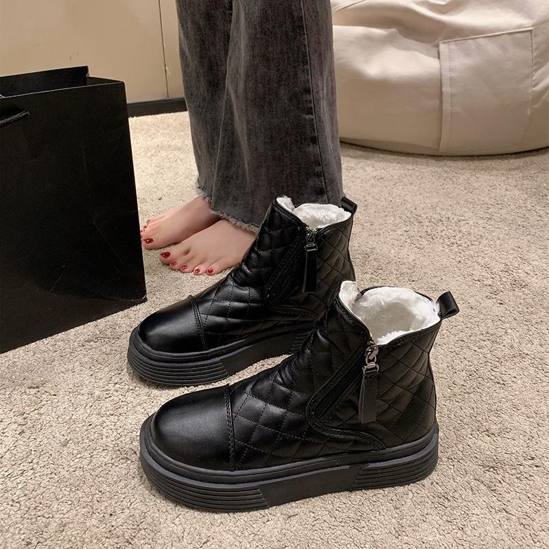 Neue Schuhe: Verdickte Warme Stiefeletten, Lässige Baumwollschuhe, Flache Schuhe aus weichem Leder, Rutschfeste Schneestiefel für Damen