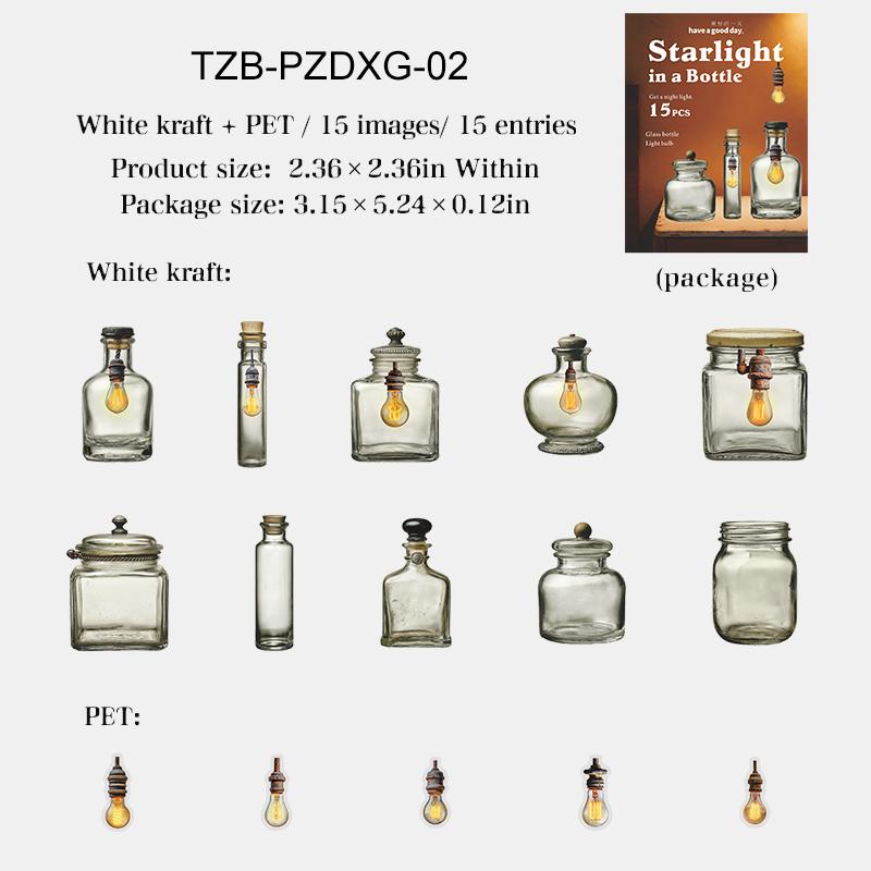 The Starlight In The Bottle Series Vintage Light Bottle Landscape Sticker Creative DIY Journal Material Collage Stationery
