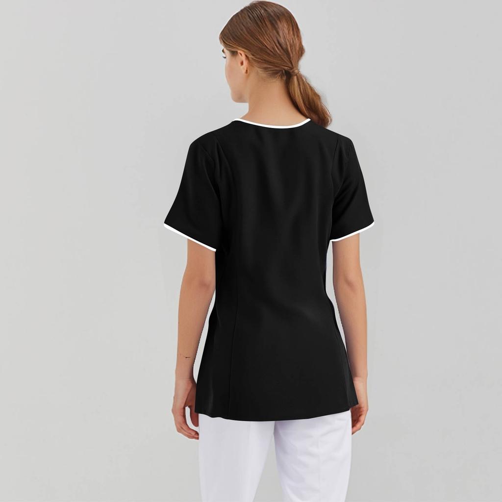 Women's Fashion Solid Short Sleeve Pattern Tops Pocket Working T-shirts