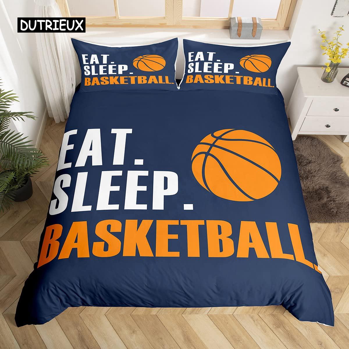 Basketbal Dekbedovertrek Set Sport Thema Beddengoed Set voor Jongens Tieners Mannen met Gemotiveerd Geen Fouten Patroon Zachte Dekbedovertrek US King(264x228cm)