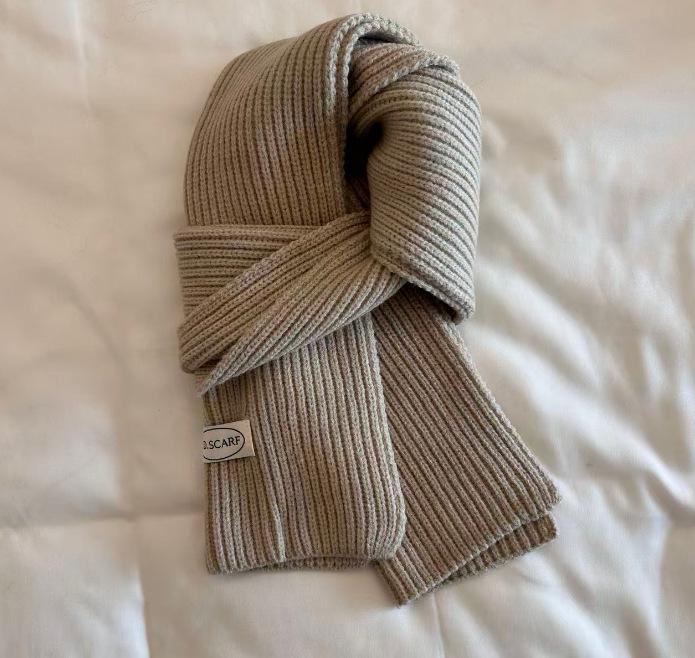 Korean ins simple solid color wool knitted scarf women's winter blue warm couple student neck scarf