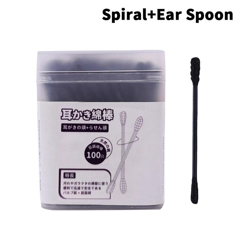 100Pcs/Box Double Head Cotton Swab Stick Ear Spoon Ear Clean Makeup Manicure Cotton Swabs Disposable Cleaning Tools