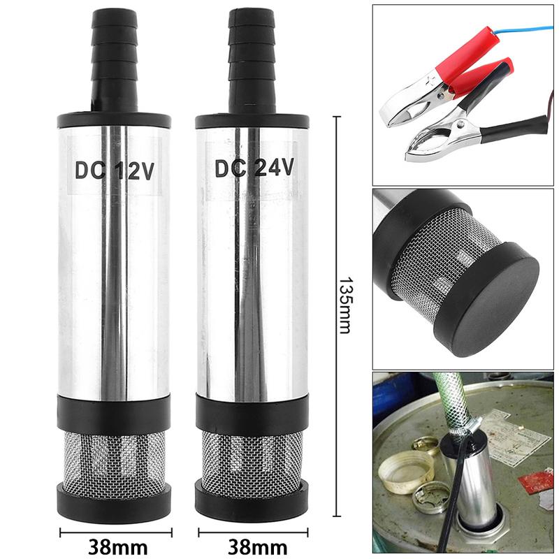 DC 12V 24V 38MM Portable Mini Car Electric Submersible Pump fit for Diesel Fuel Pump Water Oil Barrel Pumps with 2Alligator Clip