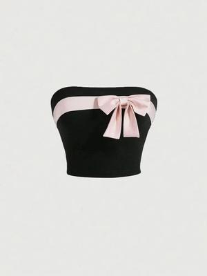 Crop Top  Phumee Bow-knot Tube Top Strapless Sleeveless Backless  A1936