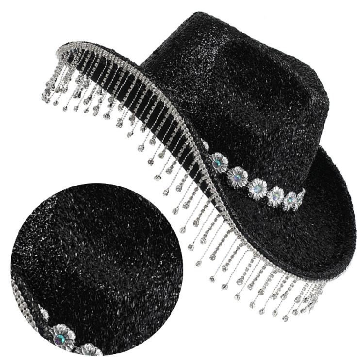Hand Beading Diamond Tassels Hat Cowboy Hats for Carnivals Music Festival