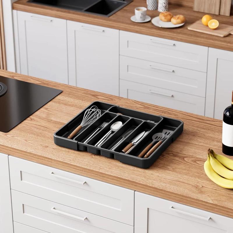 1Pcs Adjustable Expandable Plastic Utensil Drawer Organizer For Spoons Forks Knives