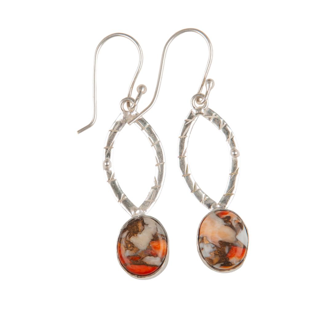 Natural Orange Copper Turquoise Gemstone 925 Sterling Silver Jewelry Earrings 2" EE-87-38