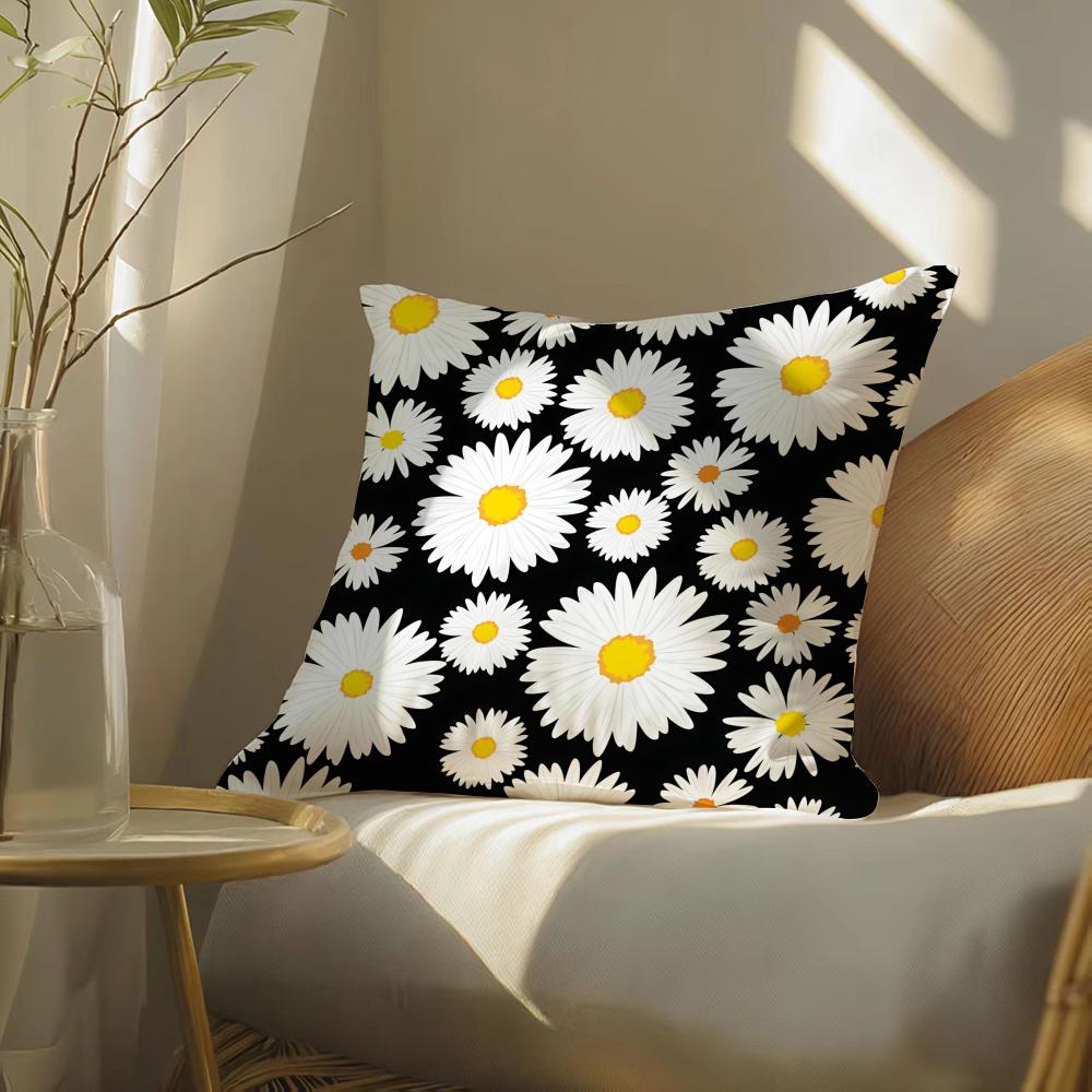 Daisy Pattern Cushion Cover Soft Short Plush Pillow Cover Smooth Cozy Texture Aesthetic Cushion Case Home Decor