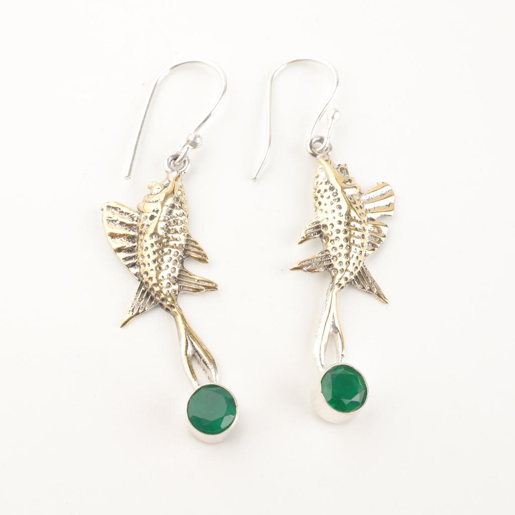 Green Onyx Gemstone 925 Sterling Silver Jewelry Handmade Dangle Earrings 2.17" EE-148-17