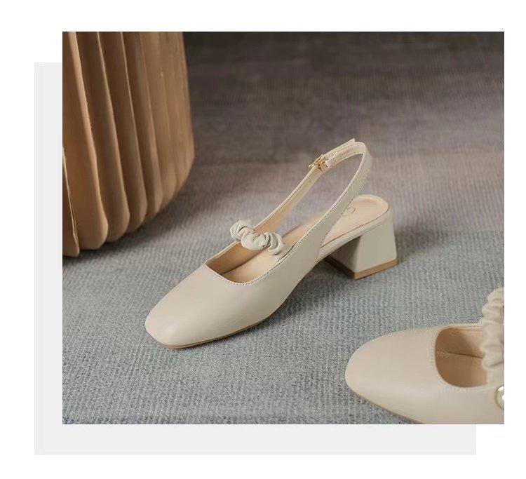 Spring/Summer 2025 Women's Pointed-Toe Mary Jane Sandals - French Fairy Style, Retro Chunky Mid-Heel Evening Shoes
