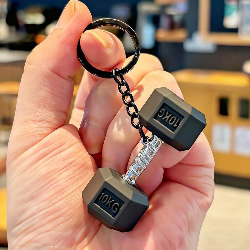 

For Fitness Enthusiasts Gym Dumbbell Keychain Fashion 3D PVC Dumbbell Keyring Car Key Wallet Backpack Pendant Creative Gifts чорний