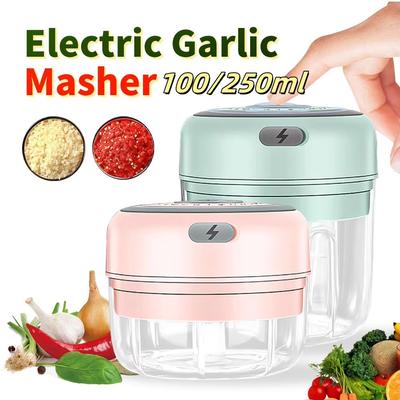 100/250ml Mini Electric Garlic Masher Vegetable Fruit Meat Cutter USB Portable Food Crusher Grinder for Home Kitchen Gadgets
