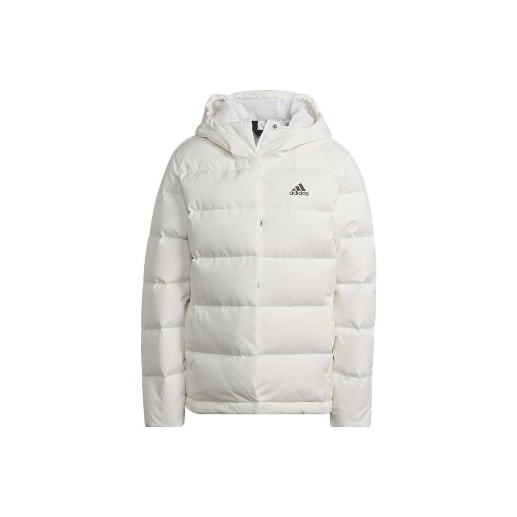 Adidas Solid Color Letter Logo Stand Collar Windbreaker Hooded Long Sleeve Down Jacket Women Outerwear White HG4887