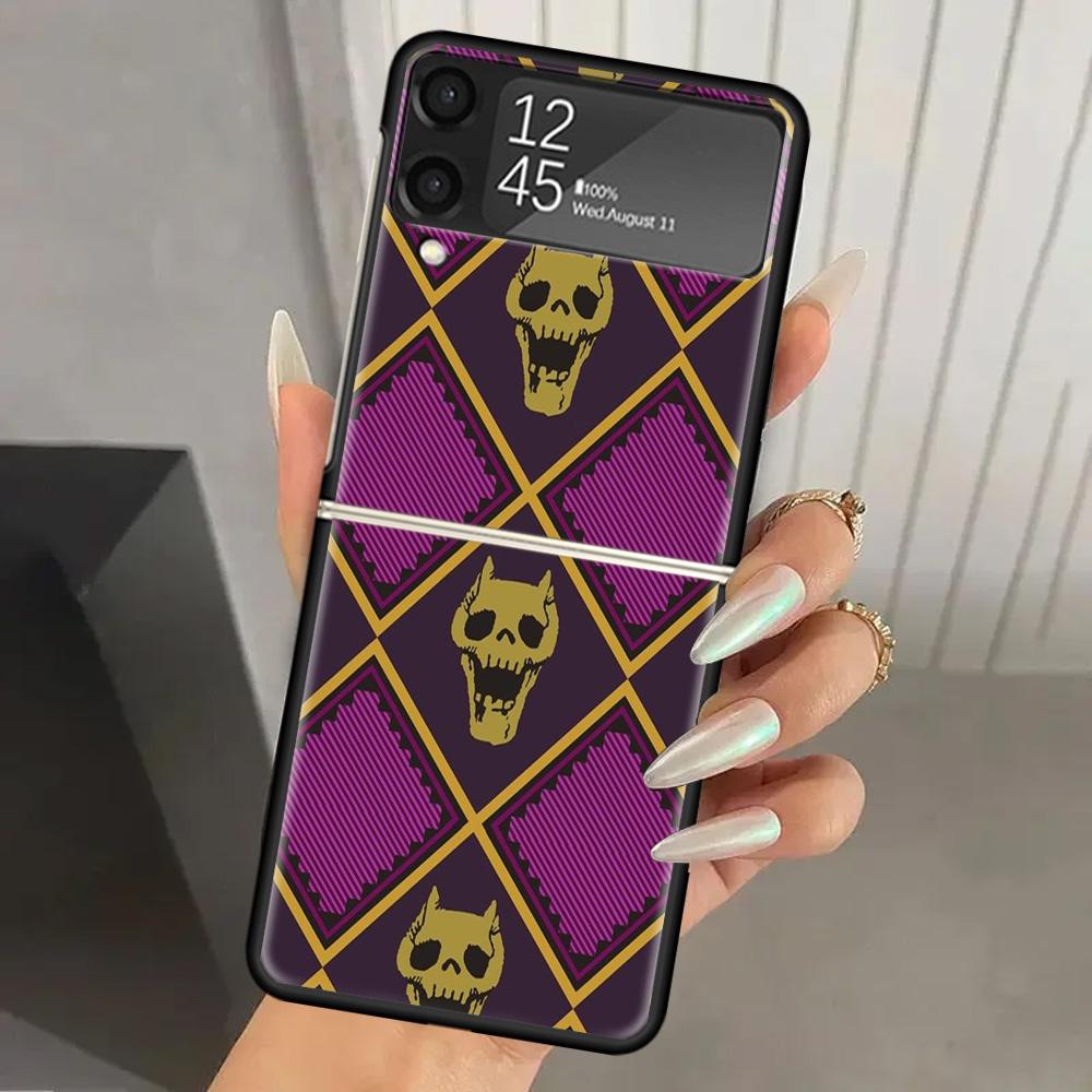 JoJo Adventure Killer Queen Hard PC Phone Case For Samsung Galaxy Z Flip 7 6 5 4 3 Black ZFlip7 ZFlip6 Flip5 Flip4 Flip3 5G Prin