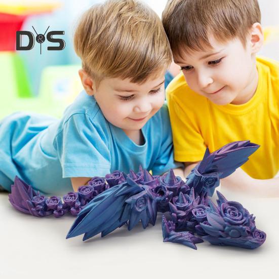 3D Printed Rose Dragon 8.46" Articulated Fidget Dragon Toy with Flexible Joints Desk Decor Winged Rose Dragon for Home Office School