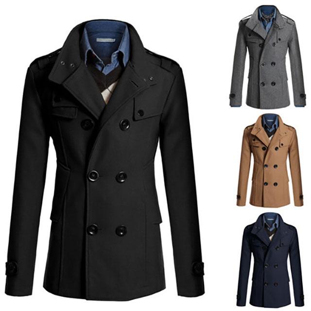 Mid Length Fashion Long Sleeved Men's Slim Fit Casual Double Breasted  Woolen Coat Windbreaker Coat Plus Size