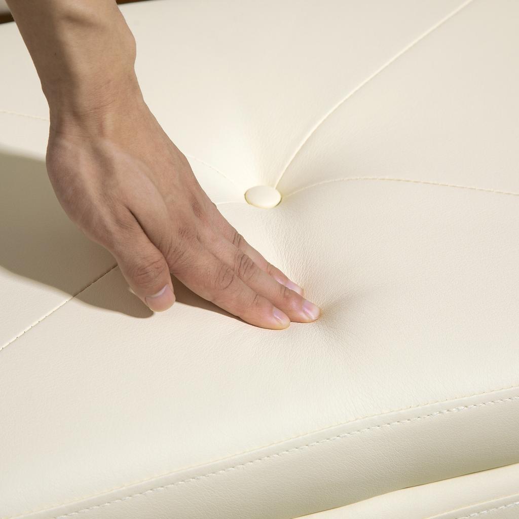 Storage Trunk For Bedroom 33L Upholstered In PU Storage Bench With Wooden Legs 60x38x40 Cm Cream