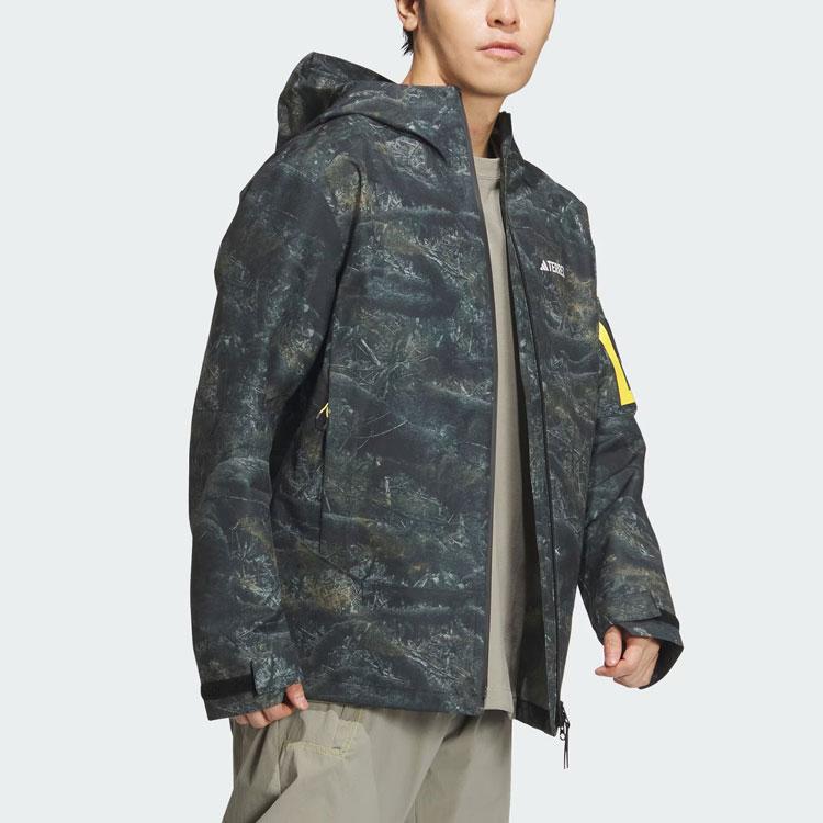 adidas x National Geographic Allover Print Rain.Rdy Tie-Dye Outdoor Raincoat Men Outerwear Silver-Gray IS9511