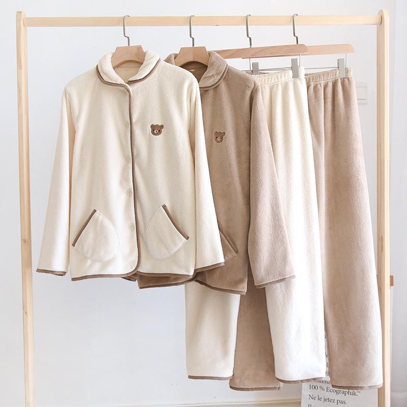 Cozy Autumn/Winter Fleece Pajama Set for Couples – Warm, Loose, and Suitable for Outdoor Wear