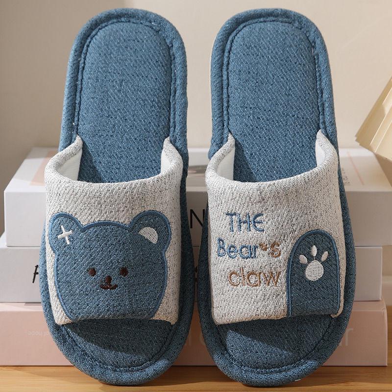 

Женские милые льняные тапочки - Дизайн медведя, Нескользящие, Бесшумные, Без запаха, Для дома и улицы, На все сезоны