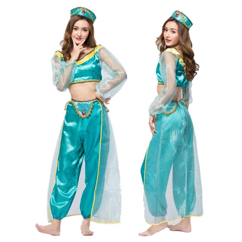 Princess Aladdin Halloween Jasmine Adult Ladies Suit Cosplay Dress Costume Set