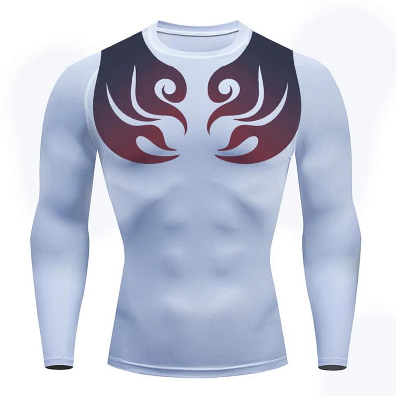 Anime 3D Print Long Sleeve Compression Shirt for Men Gym Workout Running Undershirt Baselayer Athletic Quick Dry Breathable Tops