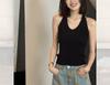 Yellow v-neck knitted neck hanging big halter sleeveless vest for women's summer wear French romantic small suspender top