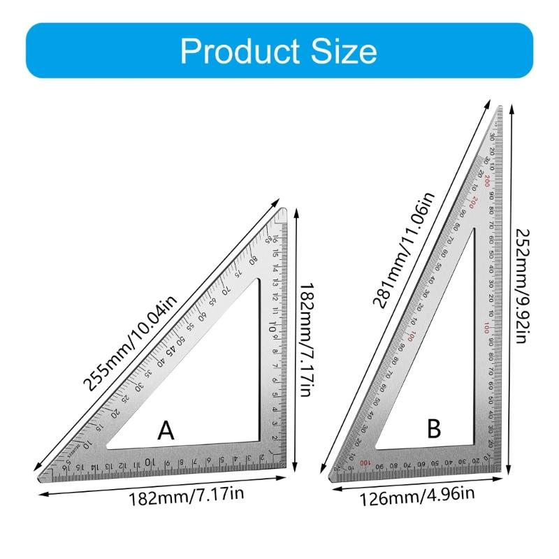 Stainless Steel Triangular Ruler Drawing Triangle Double Side Scale and 2mm Thickness for Woodworking Measuring