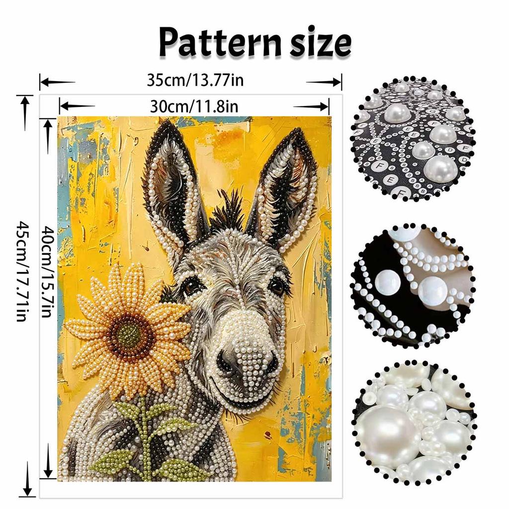 DIY Pearl Painting Canvas Sunflower Donkey Pattern 3D Bead Art Kit Relaxing Handmade Craft for Room Wall Decor Office Desk Home Creative Gift
