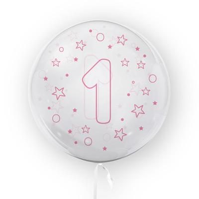 Transparent Balloon with Pink Print Number 1, 45cm