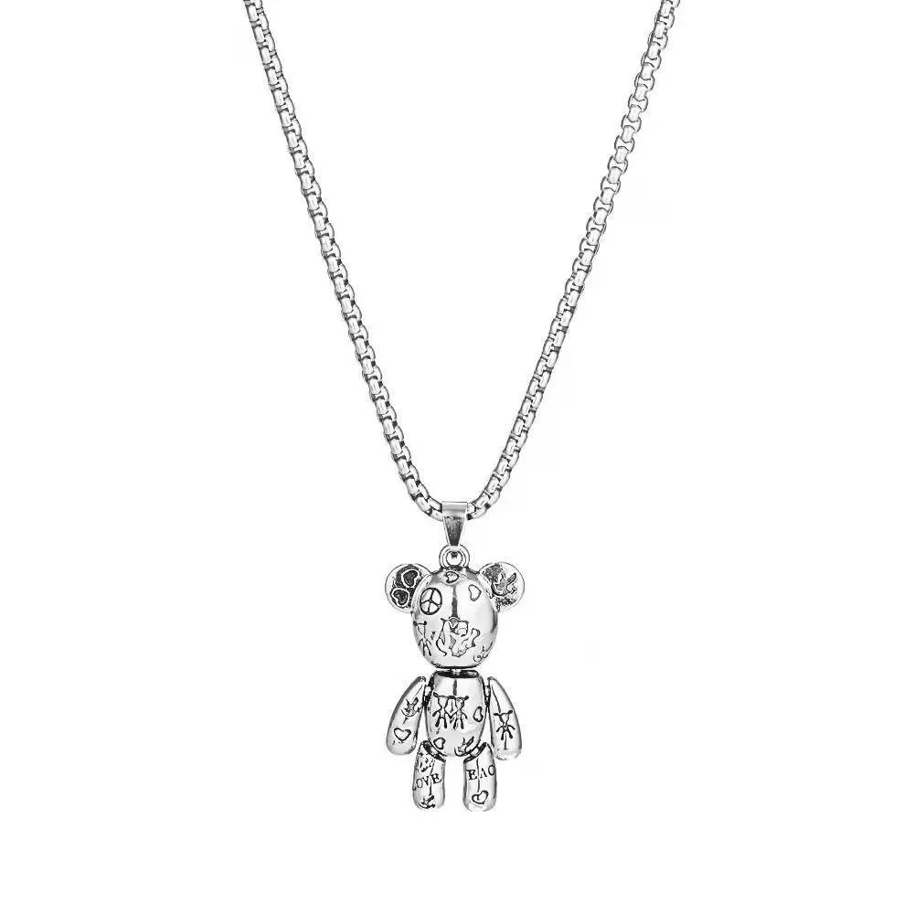 New Simple Niche Creative Trend Movable Bear Pendant Necklace Hip Hop Men and Women Punk Couple Sweater Chain Female GiftJewelry