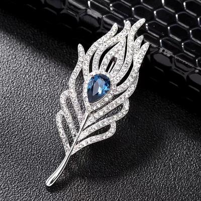 Fashion High-End Crystal Corsage Women'S Cheongsam Pin Shawl Mouth Sweater Accessories Feather Brooch
